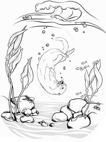 Sea Otter Diving Underwater Coloring Page